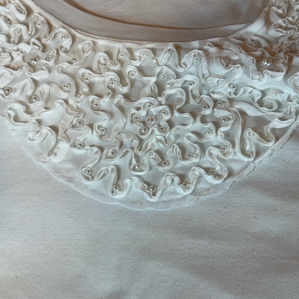 Casual Express Pearl Ivory Ribbon Ruffle 3/4 Sleeve Tunic Size XL - Picture 9 of 13